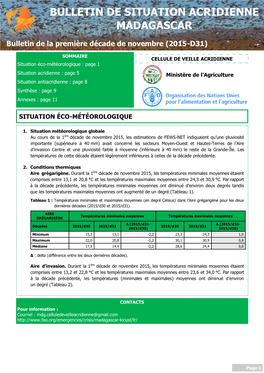 Bulletin De Situation Acridienne Madagascar