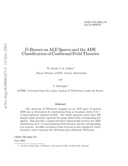 D-Branes on ALE Spaces and the ADE Classification of Conformal