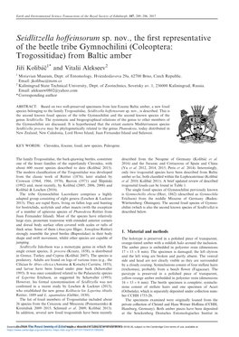 Coleoptera: Trogossitidae) from Baltic Amber Jirˇ´I Koliba´Cˇ1* and Vitalii Alekseev2 1 Moravian Museum, Dept
