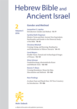 Hebrew Bible and Ancient Israel Hebrew Bible and Ancient Israel Herausgegeben Von Gary N