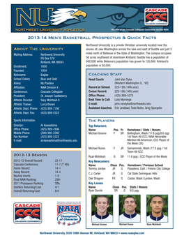 2013-14 Men's Basketball Prospectus & Quick Facts About the University