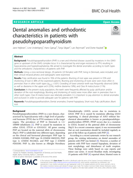 Dental Anomalies and Orthodontic Characteristics in Patients With