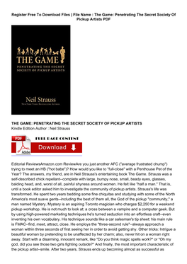 PDF Gratis the Game: Penetrating the Secret Society of Pickup Artists
