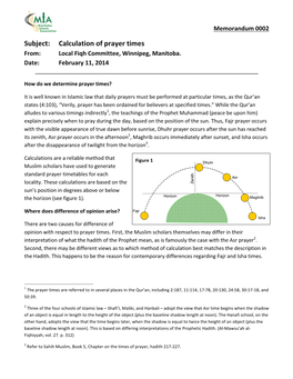 Calculation of Prayer Times From: Local Fiqh Committee, Winnipeg, Manitoba