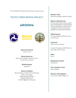 ARIZONA Etry Including the Construction of a Bridge Over Tonto Creek with Pedestrian and Bicyclist Facilities