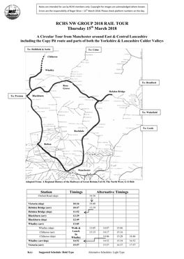 RCHS NW GROUP 2018 RAIL TOUR Thursday 15 March 2018