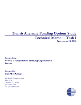 Transit Alternate Funding Options Study Technical Memo ― Task 1 November 23, 2010