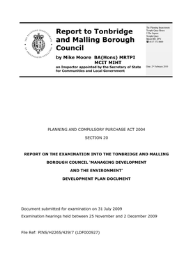 Inspector's Report Into the Soundness of the Managing Development And