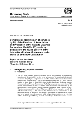 Complaint Concerning Non-Observance by Fiji of the Freedom of Associationand Protection of the Right to Organise Convention