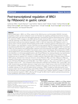 Post-Transcriptional Regulation of BRG1 by Firδexon2 in Gastric Cancer