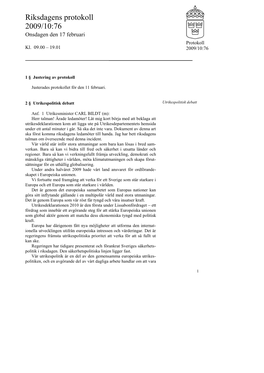 Snabbprotokoll 2009/10:76, Onsdagen Den 17 Februari-Kl. 09.00