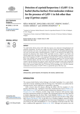 Detection of Cyprinid Herpesvirus 1 (Cyhv-1) in Barbel (Barbus Barbus