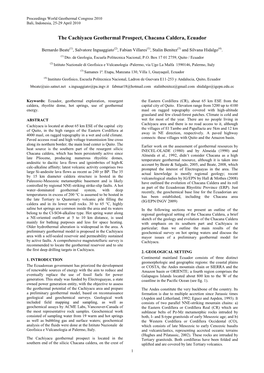 The Cachiyacu Geothermal Prospect, Chacana Caldera, Ecuador