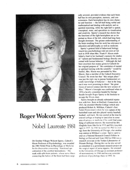 Roger Wolcott Sperry Nobel Laureate 1981