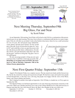 Next Meeting Thursday, September19th Big Glass, Far and Near by Scott Fisher