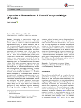 Approaches to Macroevolution: 1. General Concepts and Origin of Variation