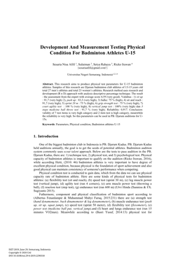 Development and Measurement Testing Physical Condition for Badminton Athletes U-15