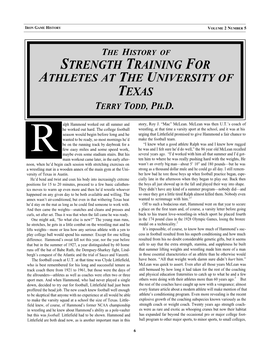 The History of Strength Training for Athletes at the University of Texas Terry Todd, Ph.D