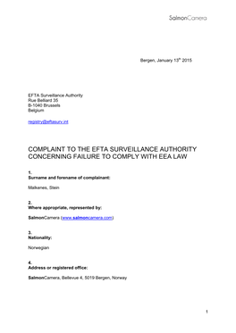 Complaint to the Efta Surveillance Authority Concerning Failure to Comply with Eea Law