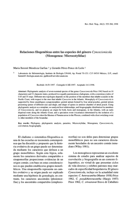 Relaciones Filogenéticas Entre Las Especies Del Género Cynoscionicola (Monogenea: Microcotylidae)