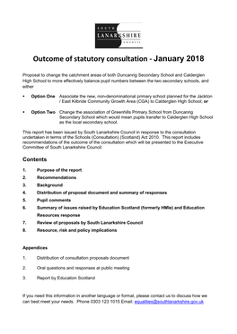 Outcome of Statutory Consultation - January 2018