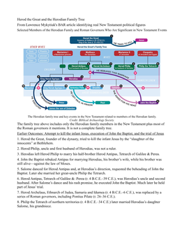 Herod the Great and the Herodian Family Tree from Lawrence Mykytiuk's BAR Article Identifying Real New Testament Political Figur