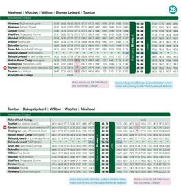 Minehead | Watchet | Williton | Bishops Lydeard | Taunton