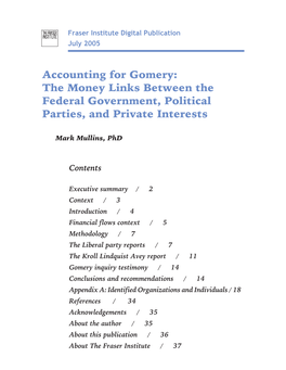 Accounting for Gomery: the Money Links Between the Federal Government, Political Parties, and Private Interests