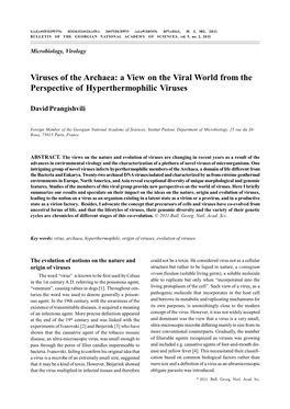 Viruses of the Archaea: a View on the Viral World from the Perspective of Hyperthermophilic Viruses