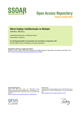 West Indian Intellectuals in Britain Schwarz, Bill (Ed.)