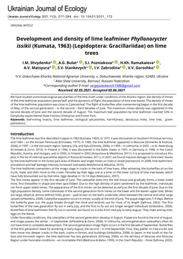 Development and Density of Lime Leafminer Phyllonorycter Issikii (Kumata, 1963) (Lepidoptera: Gracillariidae) on Lime Trees