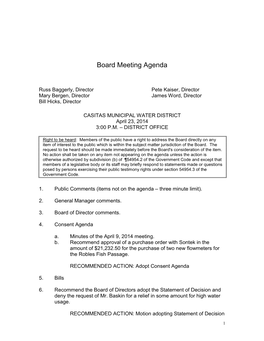 Board Meeting Agenda