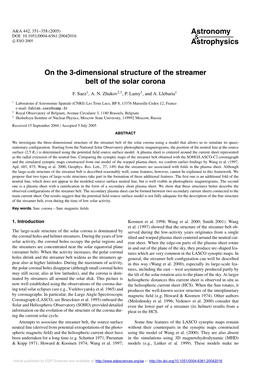 On the 3-Dimensional Structure of the Streamer Belt of the Solar Corona