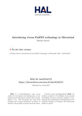 Introducing 14-Nm Finfet Technology in Microwind Etienne Sicard