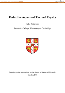 Reductive Aspects of Thermal Physics