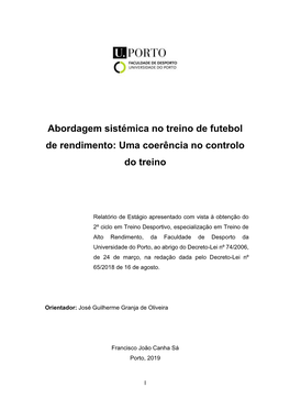 Abordagem Sistémica No Treino De Futebol De Rendimento: Uma Coerência No Controlo Do Treino