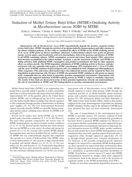 Induction of Methyl Tertiary Butyl Ether (MTBE)-Oxidizing Activity in Mycobacterium Vaccae JOB5 by MTBE Erika L