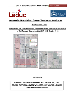 CITY of LEDUC /LEDUC COUNTY ANNEXATION 2014] March 15, 2013