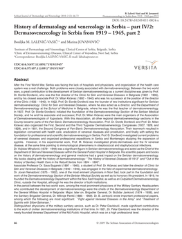 History of Dermatology and Venereology in Serbia – Part IV/2: Dermatovenereology in Serbia from 1919 – 1945, Part 2