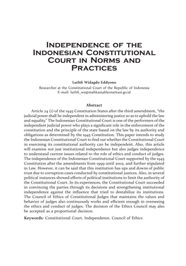 Independence of the Indonesian Constitutional Court in Norms and Practices