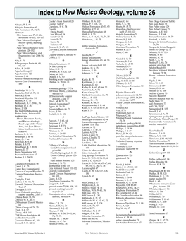 Index to New Mexico Geology, Volume 26