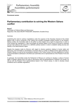 Parliamentary Contribution to Solving the Western Sahara Conflict