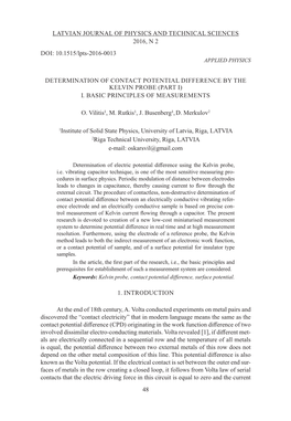 Determination of Contact Potential Difference by the Kelvin Probe (Part I) I