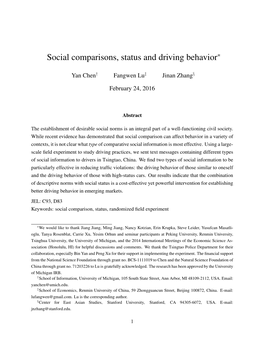 Social Comparisons, Status and Driving Behavior∗