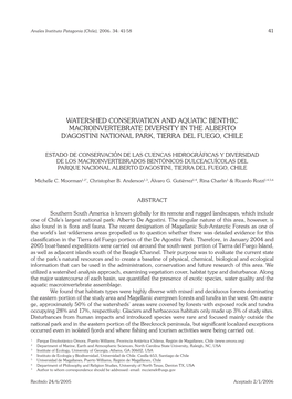 Watershed Conservation and Aquatic Benthic Macroinvertebrate Diversity in the Alberto D’Agostini National Park, Tierra Del Fuego, Chile