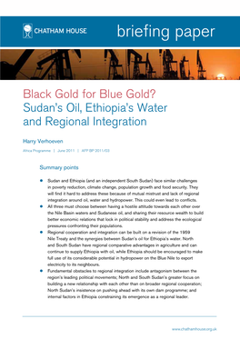 Sudan's Oil, Ethiopia's Water and Regional Integration