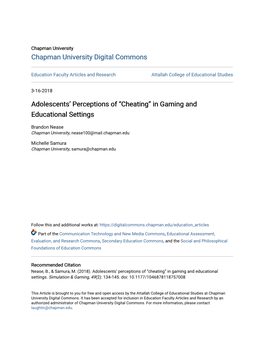 “Cheating” in Gaming and Educational Settings