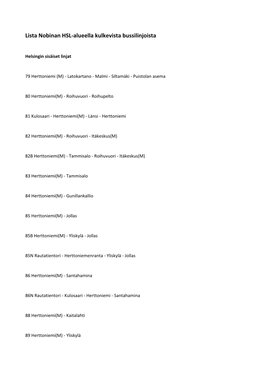 Lista Nobinan HSL-Alueella Kulkevista Bussilinjoista