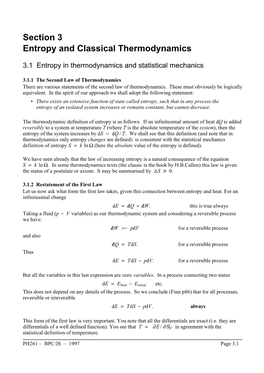 Section 3 Entropy and Classical Thermodynamics