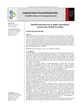 Suicidal Maternal Care in Spider Stegodyphus Sarasinorum, (Family